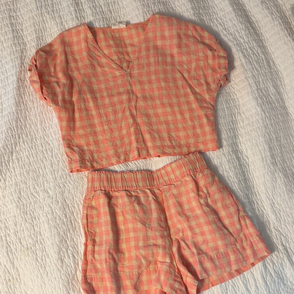 Pink Coral Loft Gingham Two-Piece Set
